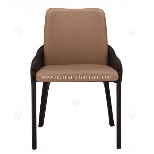 Italian minimalist brown and black leather armest chairs